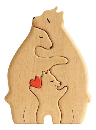 Puzzle De Madera Oso Madre E Hijo Adorno Artesanal