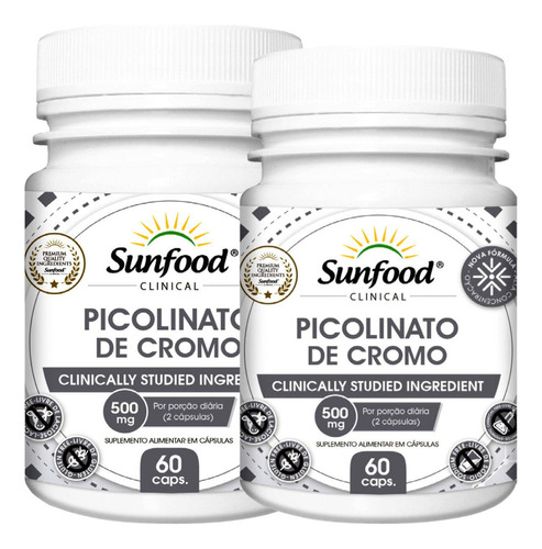 Suplemento Em Capsula Sunfood Picolinato De Cromo 2 Potes