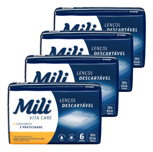 Kit de cuidado para bebês Mili Lençol Descartável  Absorvente Mili Vita   4  pacotes com 6  unidades (total: 24 lençóis) branco - x 4