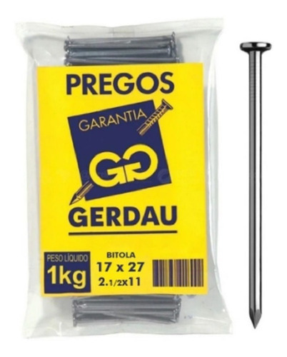 Prego 17 X 27 Com Cabeça Polido Qualidade Gerdau - 1kg