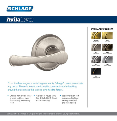 Schlage F10 Vla 716 Agregue La Palanca De La Puerta De Avila