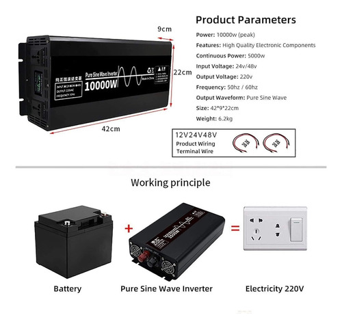 Inversor De Onda Senoidal Pura Amorfa De 24v 110/220v 10000w