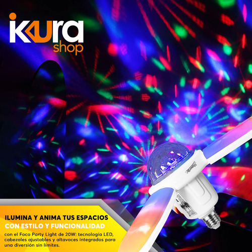 Foco Lámpara Con Bocina Led Rgb 3 Aspas 20w Mavrik 14207