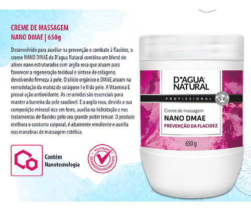 Creme De Massagem Nano Dmae 650g Dagua Natural Tipo De Embalagem Pote Fragrância Dmae