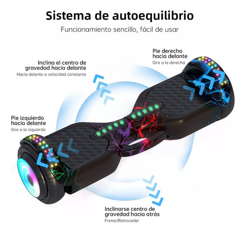 Hoverboard Skate Elétrico Patinete Preto 6.5 Led Bluetooth Cores