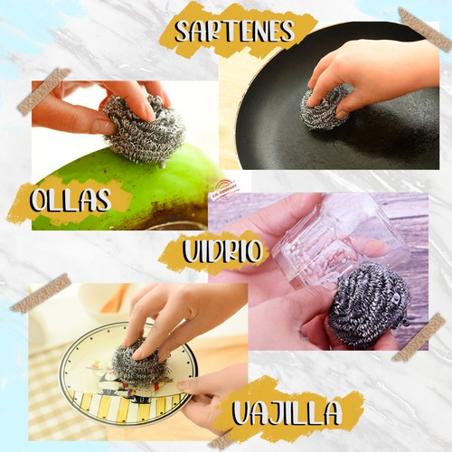 Imagen 5 de 6 de Set 4 Fibra Metalica Espiral Mini Para Trastes Cocina