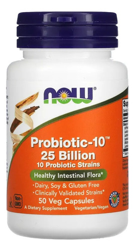 Now Foods, Probiotic-10 25 Billions, 50 Cápsulas Sabor Sem Sabor