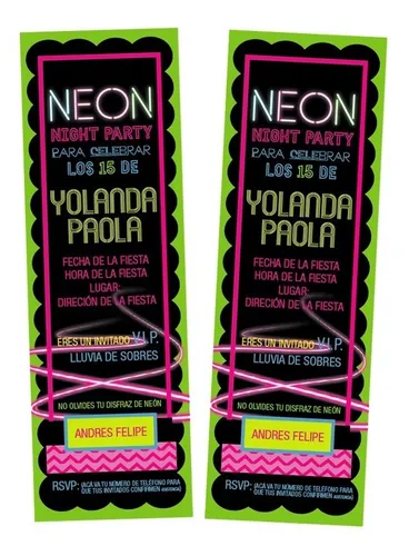 Invitaciones A Fiesta De Cumpleaños Luces Neon Electrónica
