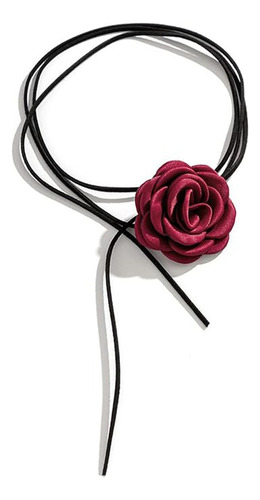 Gargantilla Sexy Rosa Con Cuello De Piel Y Flores