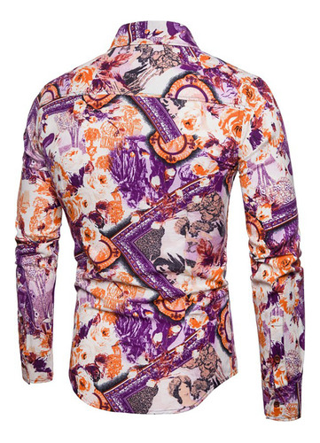 F Camisa Casual De Manga Larga De Lino Con Estampado Floral