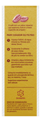 Café Torrado e Moído a Vácuo Orgânico 3 Corações Rituais Pacote 250g