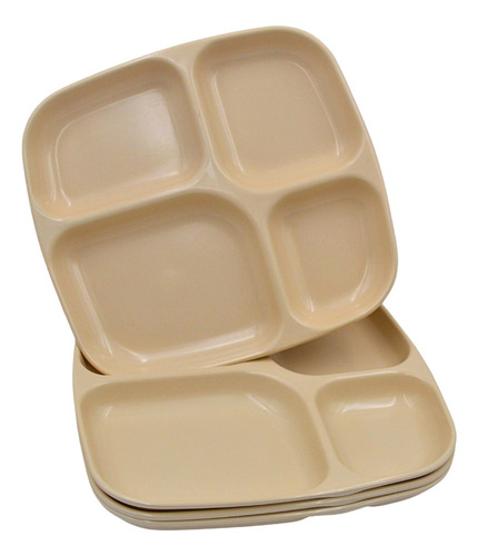 Plato 4 Divisiones Para Comida Melamina Beige 4 Pzas Cuadrado