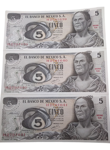 Billetes De Colección $5  Josefa 3 Piezas Seriadas Año 1969