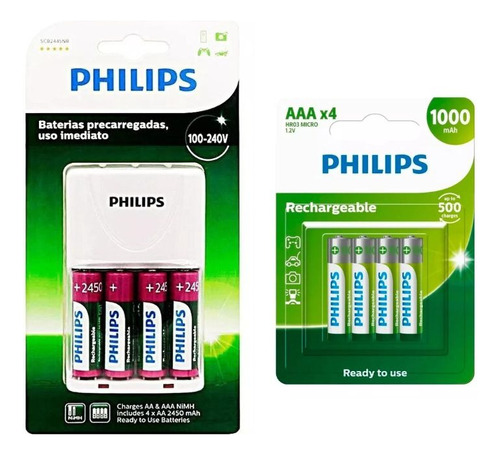 Carregador Philips Com 4 Pilha Aa E 4 Pilha Aaa Super Kit