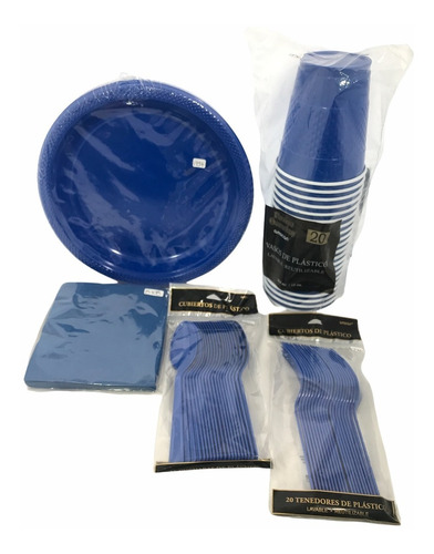 Kit Premium P 20 Desechables Azul Rey Platos Vasos Cubiertos