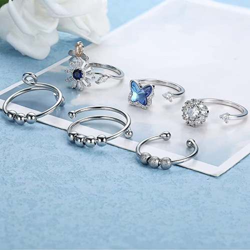 Juego De 6 Anillo Abierto Ajustable Para Ansiedad Para Mujer