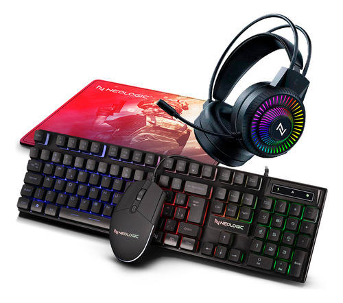 Kit Gamer Neologic 4x1 Infinity Play Teclado Rainbow, Mouse,