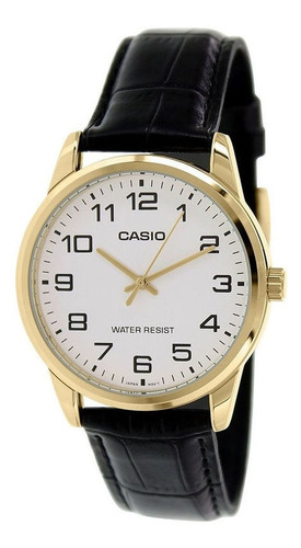 Relogio Casio Masculino Mtp-v001gl 7bu Dourado Couro Preto