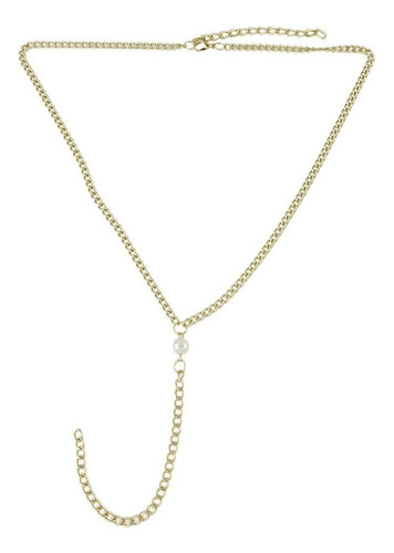 V Gargantilla Y Collar Largo Con Perla De Cadena Dorada