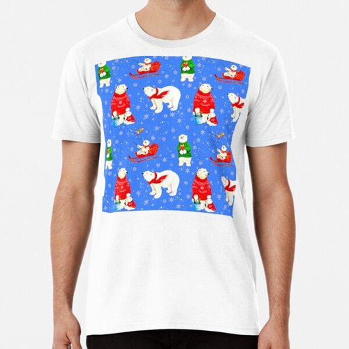 Remera Patrón De Osos Lindos De Navidad Sobre Fondo Azul De 