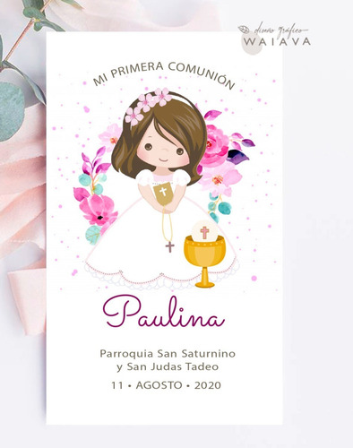 Imagen 6 de 10 de Estampitas Primera Comunión Tarjetas Estampas Nenas X 4u