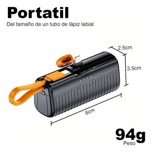 Mini Power Bank Pila Batería Recargable Kimhi Carga Rapida 5000mah Light Portatil Color Negro Con Cable Tipo C Cargador Para Celular Tablet Banco De Energia Pantalla Led