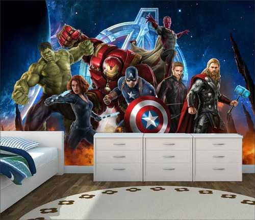 Adesivo Papel De Parede Infantil Vingadores Thor Hulk - 8m²