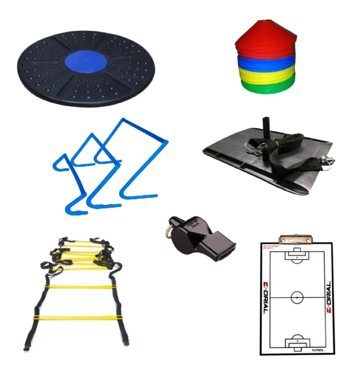 Set Kit De Entrenamiento Futbol N°2 Escalera + Vallas + Trineo + Tabla Freeman + Conos + Pizzarra + Silbato