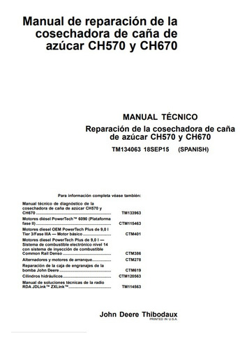 Manual Reparación Cosechadora Caña John Deere Ch570/ch670