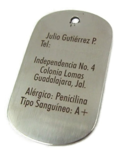 Placa Medica Marcapasos Personalizada Gratis Con Láser, Cadena Bolitas De Regalo, Tipo Dogtag