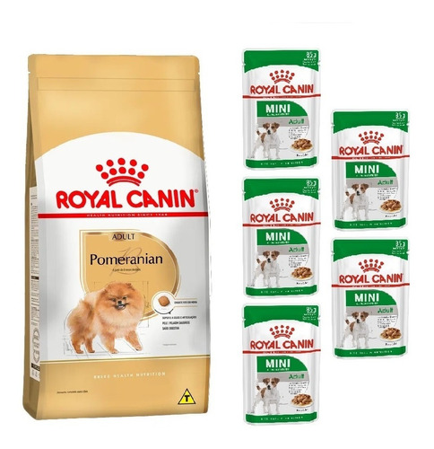 Kit Ração Pomeranian Adult 1kg E 5 Sachês Mini Royal Canin