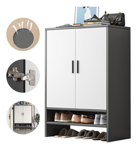 Zapatera Moderna Madera Entrada Gris 2 Puertas Capas 60cm Gris Oscuro