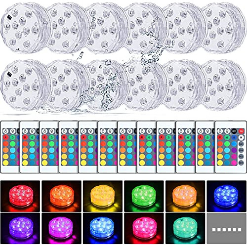 Juego De 12 Luces Led Sumergibles Control Remoto, Luz L...