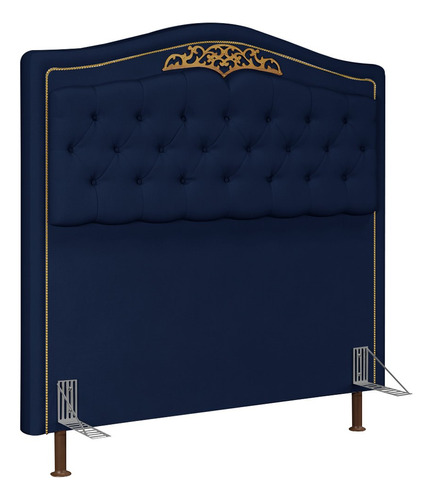 Cabeceira Cama Casal King 195cm Tachas Imperial Veludo Azul