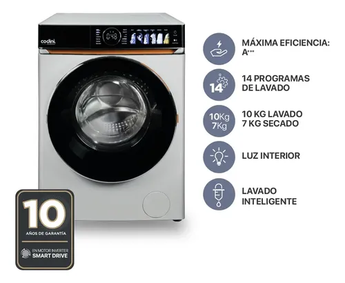 Lavasecarropas Codini 10 kg Inverter Smart Drive Display Led | MercadoLibre