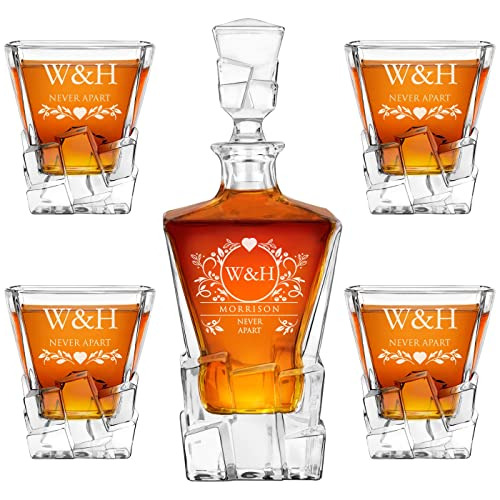 Decantador De Whisky Personalizado Y 4 Vasos Para Parejas - 