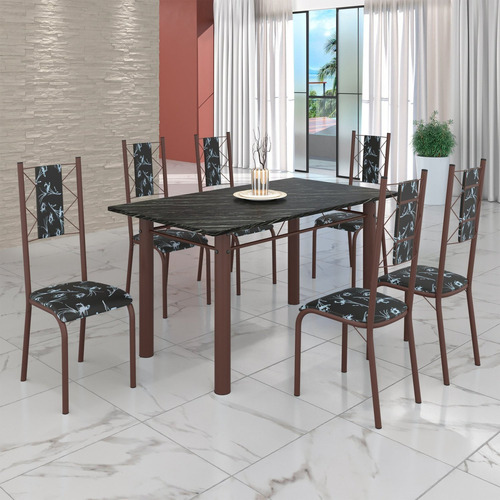 Conjunto Sala De Jantar Bahia Mesa Tubo 140x75cm Tampo Wt