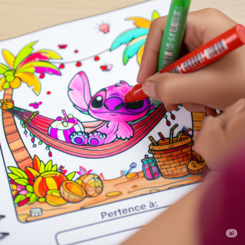 Livro De Colorir Stitch Estilo Bobbie Goods A5 Capa Dura Com Brilho Holográfico Folhas Grossas 180g Para Colorir Com Lapis Ou Canetinhas Touch