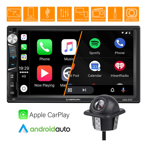 Stereo Pantalla Tactil Car Play 2 Din + Camara Estacionamie