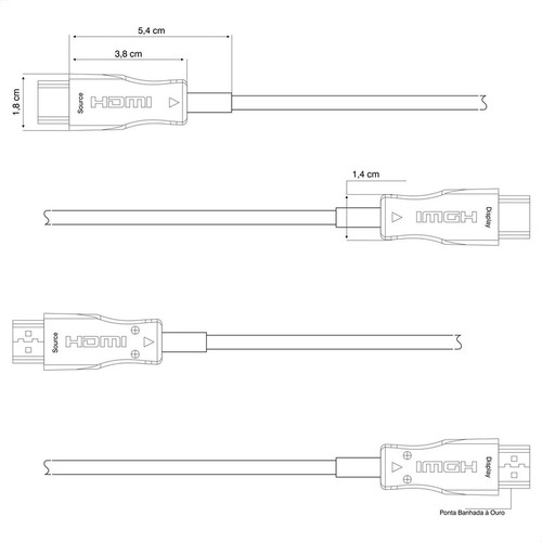 Kit Com 10 Cabo Hdmi Fibra Óptica 90 Metros