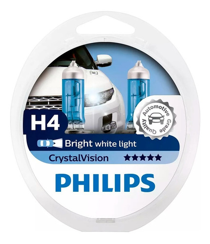 Imagen 1 de 10 de Bombillo Luces Carro H4 Crystal Vision Philips