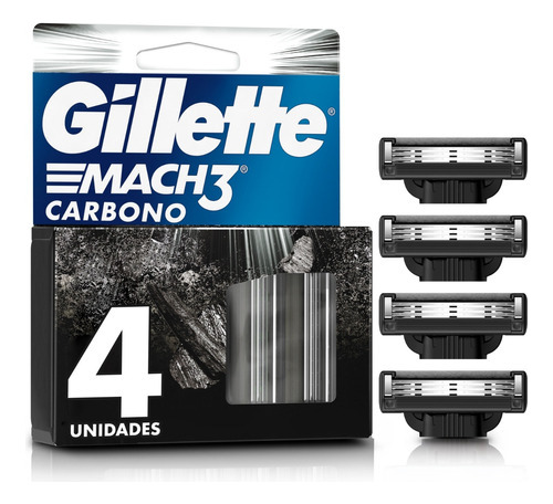 Repuesto Para Máquina De Afeitar Gillette Mach3 Carbono Con 3 Hojas, 4 Un