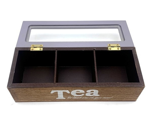 Caja Para Té De Madera Y Vidrio  3 Reparticiones