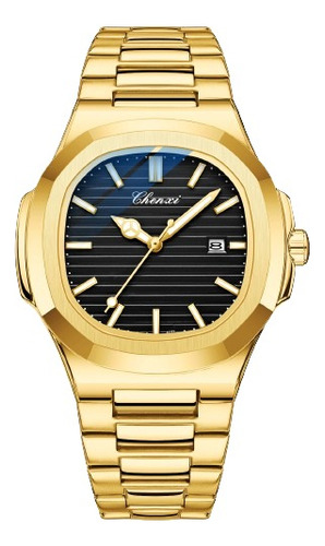 Relógios Luminoso De Luxo Chenxi Nautilus Correia Dourado Bisel Dourado Fundo Preto