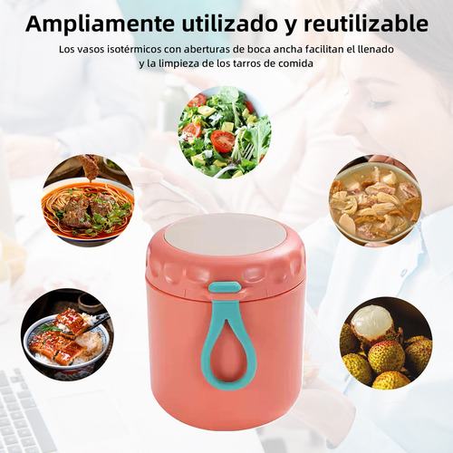 Doremama 2pz Termo De Acero Inoxidable Exterior Portátil + 4 Cucharas, Acero Inoxidable Con Botella Aislada Para Alimentos Calientes Rosa Y Verde