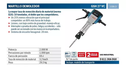 Martillo 30 Kg Bosch Gsh27vc