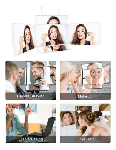 Espejo De 5 Vías Con Luz Para Cortar El Pelo Propio, Espejo