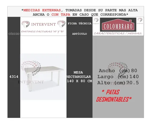 2 Mesas Plastico Rectangular 1,40 Metros Colombraro
