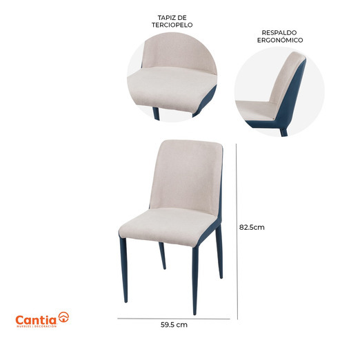 Silla Para Comedor Sidney Vanguardista Moderna Minimalista Color De La Estructura De La Silla Azul Marino Color Del Asiento Beige Diseño De La Tela Liso