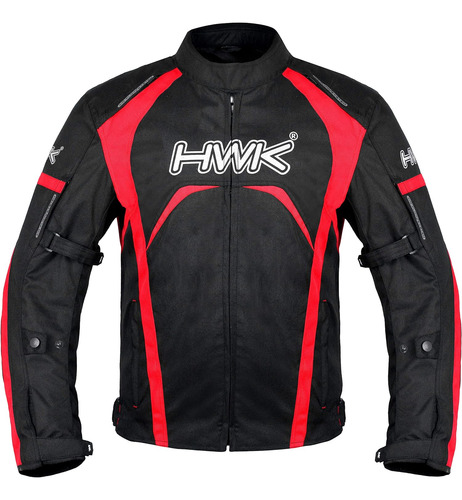 Chaqueta P/ Motociclista Hwk, Impermeable, Negro Y Rojo, M